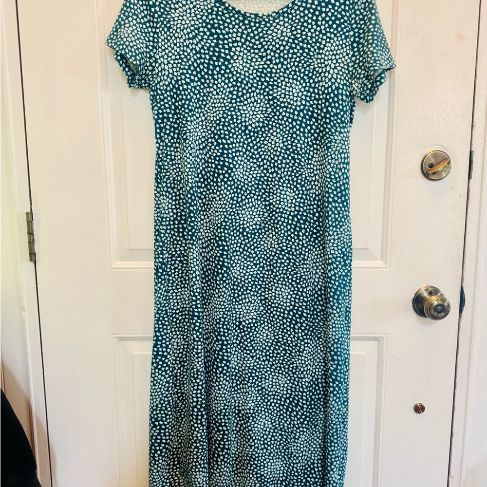 Lands' End Teal Blue Sheath Midi Dress Casual Crew Neck